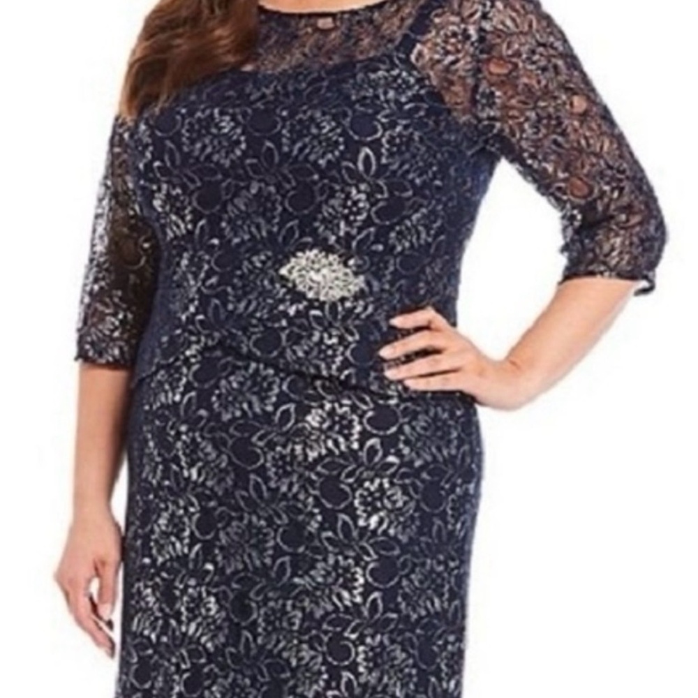 Elegant Dark Navy Lace Evening Gown | Formal Dress | Mother of the Bride | 18W - Picture 2 of 5